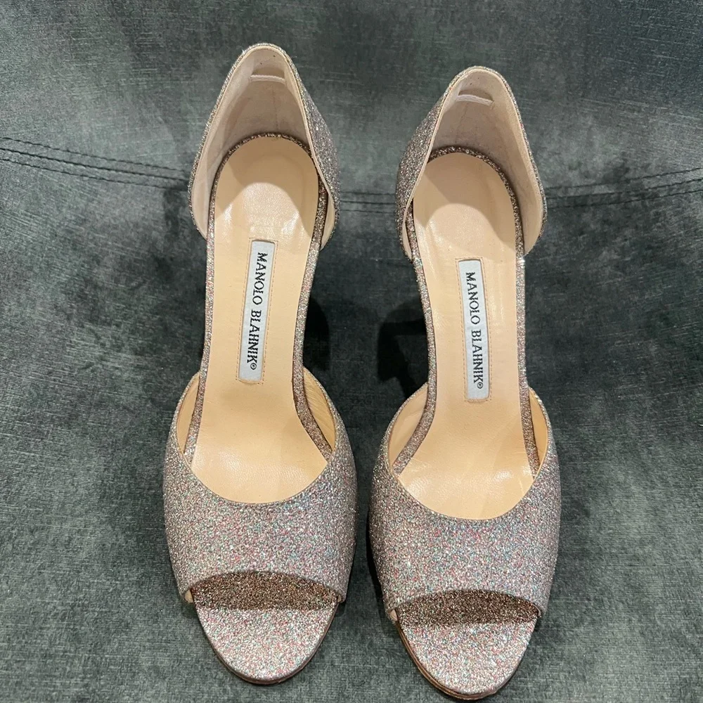 Manolo Blahnik peep toe glitter heels - Picture 1 of 4